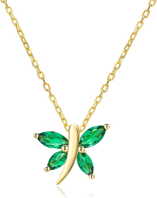 925 Sterling Silver Birthstone Necklaces for Women, Dainty Cute Dragonfly/Butterfly Pendant Necklace, Great Christmas/Anniversary Jewelry for Mother