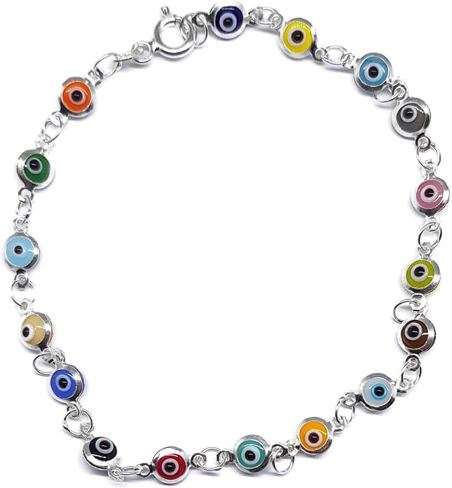 MYSTIC JEWELS By Dalia - Silver Lucky Tiny Evil Eye Bracelet - 7"