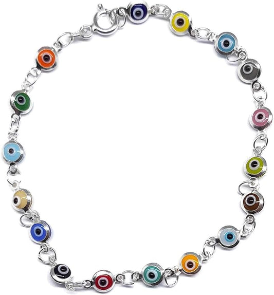 MYSTIC JEWELS By Dalia - Silver Lucky Tiny Evil Eye Bracelet - 7"