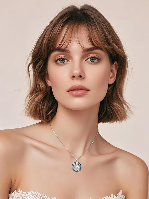 Midari Ocean Necklace 925 Sterling Silver Flamingo Mama Bear Dolphin Penguin Sea Turtle Axolotl Desert Cactus Nautical Rudder Tropical Palm Compass Wave Pendant Boho Jewelry Gifts for Women Men