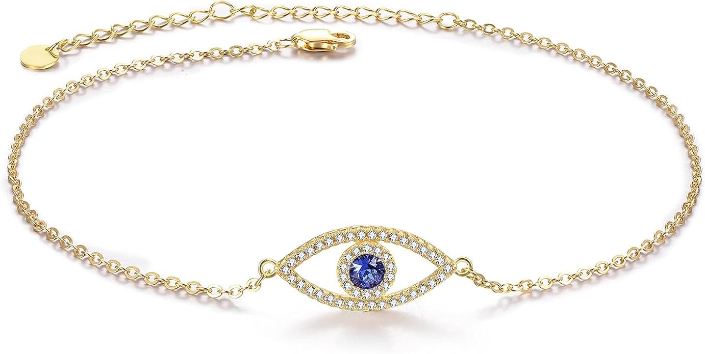 AOBOCO 925 Sterling Silver Anklet for Women Crystal Butterfly Dragonfly Evil Eye Ankle Bracelet Ankle Summer Beach Jewelry Gifts