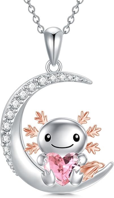 PROESS Animal Birthstone Necklace 925 Sterling Silver Otter/Axolotl/Hippo/Elephant/Dachshund/Monkey/Red Panda Pendant Necklace Animal Birthstone Jewelry Gifts for Women