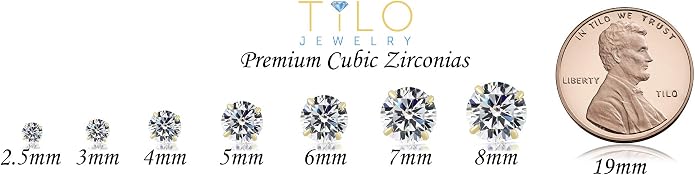 14k White Gold Solitaire Round Cubic Zirconia CZ Stud Earrings in Secure Screw-backs