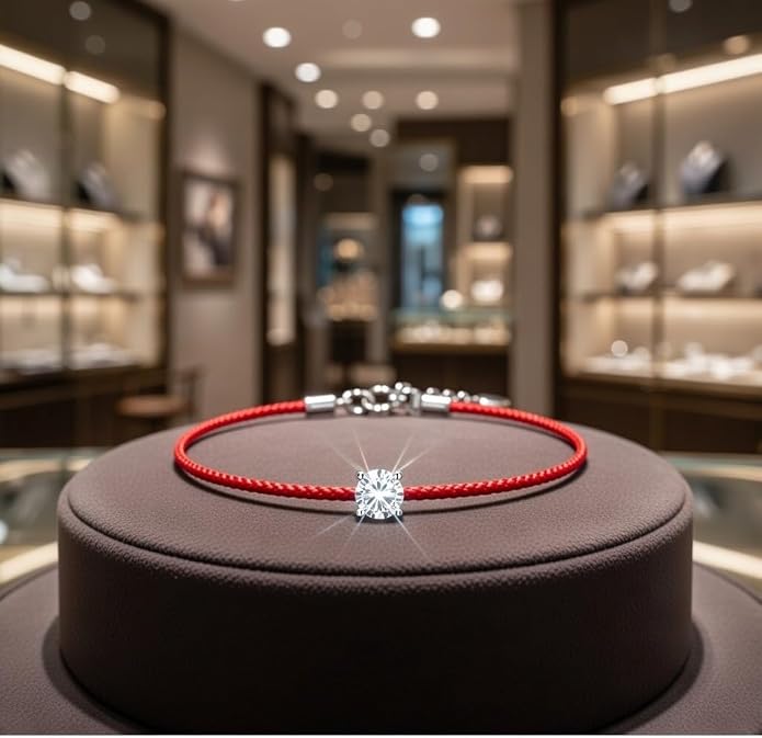 Red String Bracelet for Protection with GRA Certified Moissanite & 925 Sterling Silver, Adjustable Lucky String of Fate Bracelet, Good Luck Gift for Women