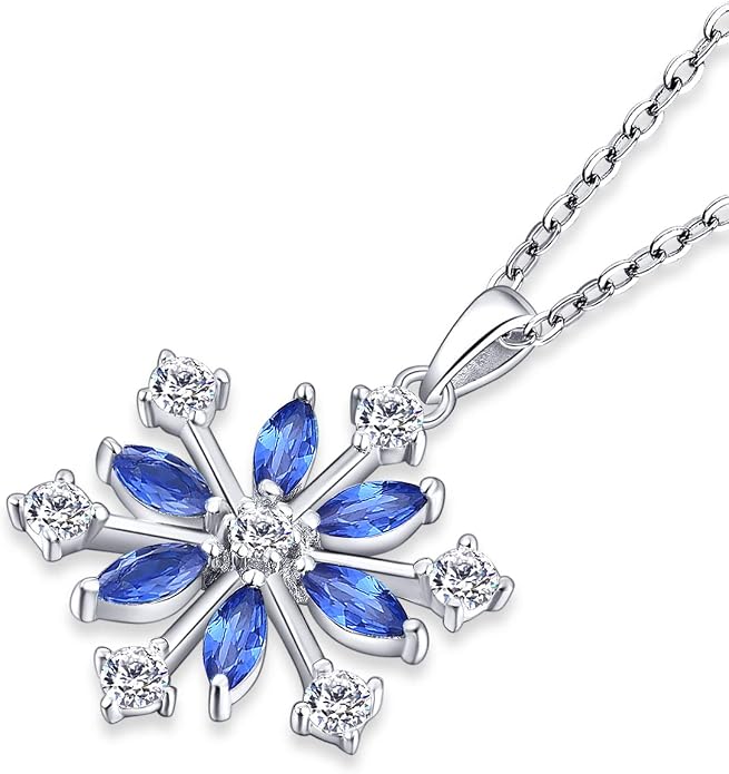 JO WISDOM 925 Sterling Silver White/Blue CZ Winter Frozen Large Snowflake Necklace Pendant