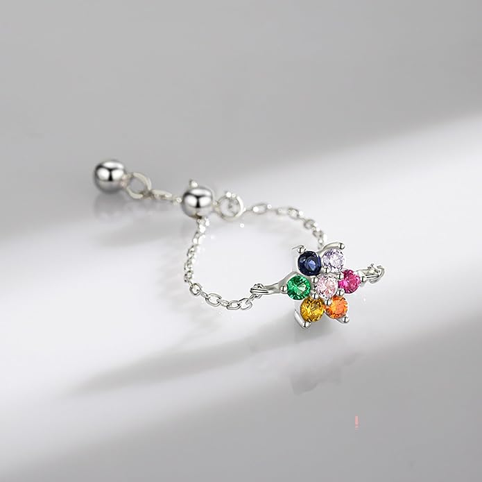 925 Sterling Silver Link Chain Fidget Rings with Dangle Bead Star for Women 14k Gold Plated Adjustable Sparkling Twist Rope Ring Stackable Line Finger Ring Jewelry Christmas Gifts for Mom