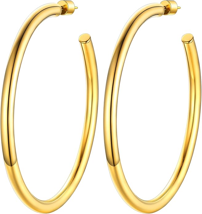 Stainless Steel Chunky Hoop Earrings For Women, Minimalist and Chic, Black/Gold Plated, Round Hoops Earrings Hypoallergenic, Size: 30mm/40mm/60mm/80mm, Come with Box