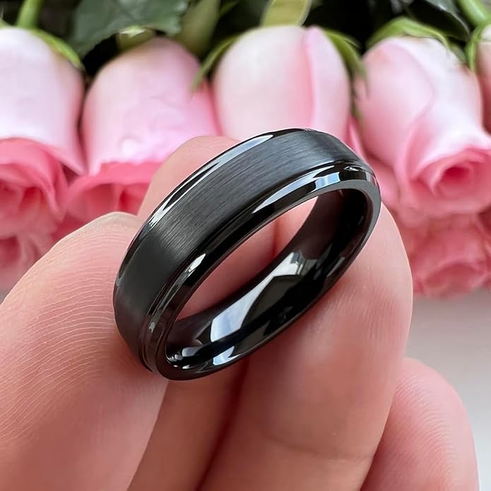 TUTISS 6mm 8mm Tungsten Rings for Men Women Fashion Engagement Wedding Bands Brushed Finish Stepped Beveled Edges Comfort Fit