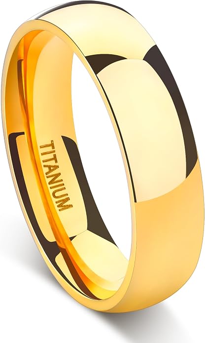 TIGRADE Titanium Ring 2mm 4mm 6mm 8mm 18k Gold Plated Wedding Band in Comfort Fit Dome Polished for Men Women Size 3-14