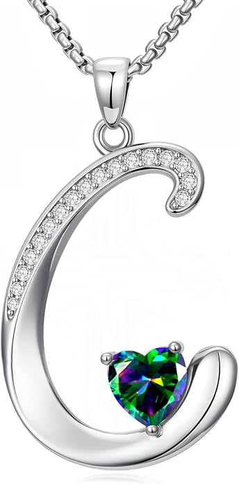 Birthday Gifts for Women Alphabet A to Z Initial Birthstone Pendant Necklaces for Women - 18k White Gold Plated Personalized Name Jewelry Anniversary Graduation Gifts for Wife Her Daughter Girlfriend(with Gift Box)