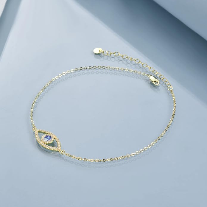 AOBOCO 925 Sterling Silver Anklet for Women Crystal Butterfly Dragonfly Evil Eye Ankle Bracelet Ankle Summer Beach Jewelry Gifts