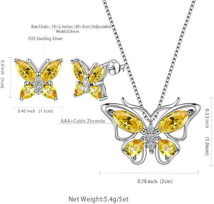 Aurora Tears Butterfly Jewelry,Women 925 Sterling Silver Butterflies Birthstone Pendant Necklace/Earrings/Rings Wedding Gift