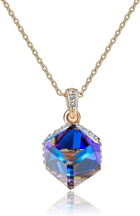EVEVIC Color Changing Cubic Austrian Crystal Pendant Necklaces for Women 14K Gold Plated Hypoallergenic Jewelry