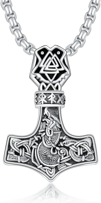 Viking Necklace for Men 925 Sterling Silver Viking Wolf/Thors Hammer/Vegvisir/Tree of Life/Compass Pendant Norse Necklace Amulet Talisman Christmas Gifts for Him Her