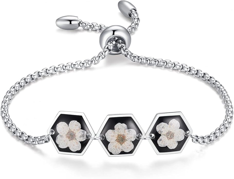 AUNTESIGN Forget-Me-Not Pressed Wildflower Bracelet | Pressed Flower Bracelet | Gold/Silver Pressed Flower Jewelry | Personalized Handmade Jewelry | Gift For Women