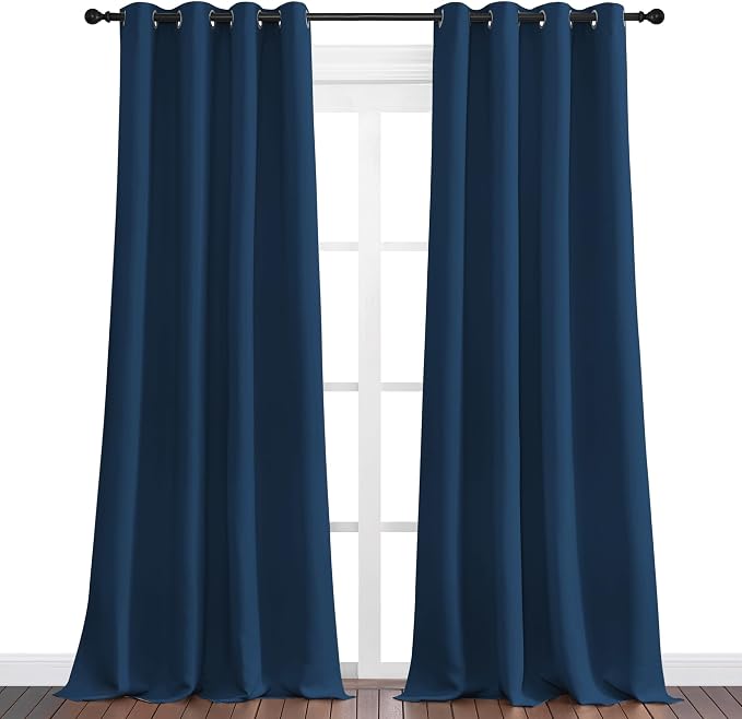 NICETOWN Moroccan Blue Blackout Curtains 90" Long for Office, Dining Room, Guest Room, Sound Reducing Heat and Cold Block Curtain Panels for Modern Room Decorative (55" Wide, 2 Pieces)