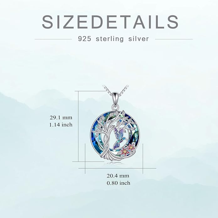 TOUPOP Sterling Silver Tree of Life Hummingbird/Dragonfly/Owl/Panda Necklace Crystal Bird Jewelry Birthday Christmas Valentines Day Gifts for Her Girlfriend Mom