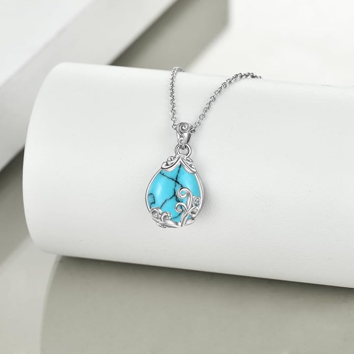 POPLYKE Sterling Silver Gemstone Teardrop Pendant Necklace Crystal Jewelry for Women