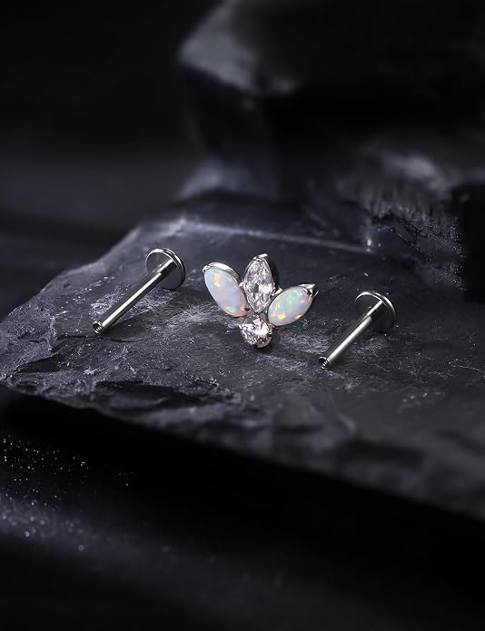 16G Astm F136 Titanium Internal Thread Flat Back Earrings Nose Studs Tragus Forward Helix Conch Cartilage Lobe Earrings Stud Medusa Labret Monroe Lip Ring Piercing Jewelry For Women Men
