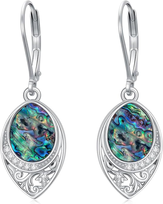 PROESS Filigree Teardrop Earrings S925 Sterling Silver Turquoise/Black Onyx/Peridot/Lapis Lazuli/Abalone Dangle Earrings Teardrop Jewelry for Women Mothers Day Birthday Christmas Gifts