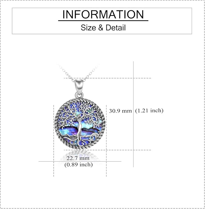 ONEFINITY Tree of Life Necklace for Women Sterling Silver Abalone Shell Crystal Tree of Life Pendant Necklace Family Tree Jewelry for Mom Daughter Sister Girls Christmas Gifts