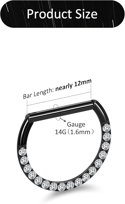 Oveta Titanium D Shaped Nipple Rings 14G for Nipple Piercing Jewelry Higned Segment Clicker Ring Hoops 11mm 12mm 14mm for Women Men, Silver Gold Black, 2PCS