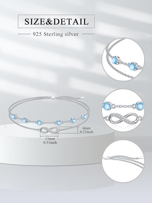 Dorunmo Anklet Bracelets For Women 925 Sterling Silver Birthstone/Infinity/Butterfly/Evil Eye/Turtle/Pineapple/Starfish/Heart Anklets Bracelets Jewelry Gifts for Women