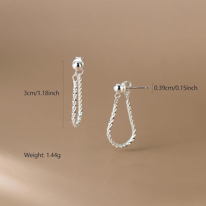 925 Sterling Silver Tassel Chain Dangle Earrings for Women Sparkling Long Fringe Dangle Drop Earrings Bling Line Minimalist Wedding Studs Earring Jewelry Birthday Christmas Gifts for Her