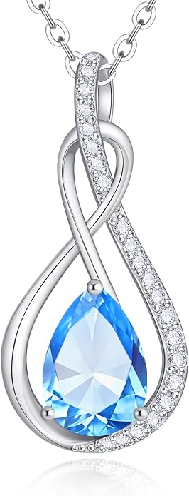 Birthstone Necklaces for Women Mothers - 925 Sterling Silver Dainty Infinity Cubic Zirconia Pendant Necklace Anniversary Birthday Christmas Gifts for Her Wife Mom Lady Daughter, Adjustable Chain