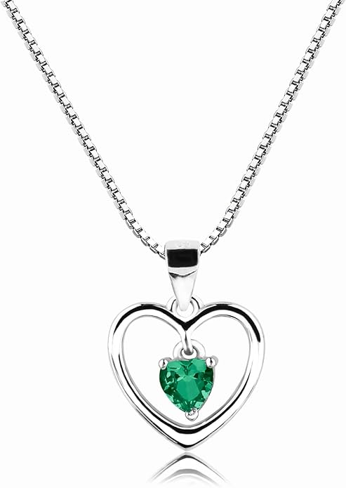 Cherished Moments Girl's .925 Sterling Silver "Dancing Heart" Simulated Birthstone Necklace