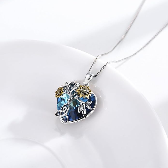 CHENGHONG Sunflower Necklace 925 Sterling Silver Tree of Life Necklace Daisy/Rose/Sunflower Pendant Necklace Sunflower Jewelry Gifts for Women Mom