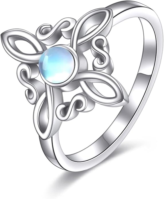 Witches Knot Rings 925 Sterling Silver Witch's Magical Knot Rings Black Onyx/Moonstone Pagan Jewelry Celtic Cross Jewelry for Women