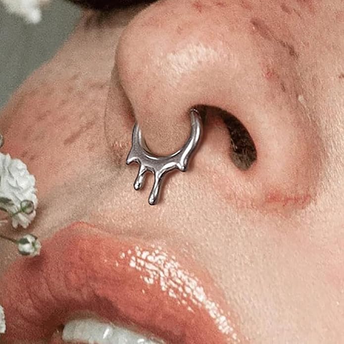 MOQIKAKA16G 8mm Septum Rings - Stainless Steel Segment Nose Rings for Women Men - Hinged Segment Nose Helix Cartilage Clicker Hoop Earrings for Daith Rook Tragus Piercing