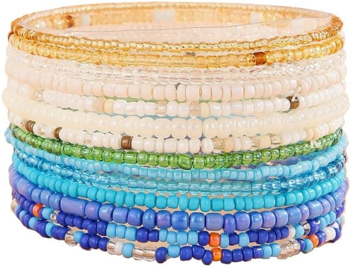 Fuqimanman2020 18Pcs Boho Stackable Beaded Bracelets for Women Colorful Handmade Multilayered Rice Beads Anklets Set Summer Beach Bohemian Jewelry Gift