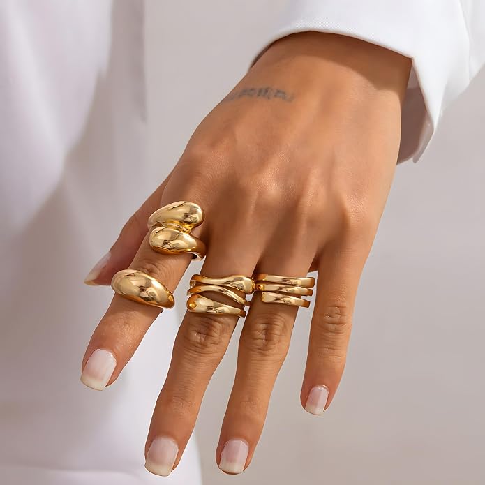 Gold Statement Rings for Women Gold Chunky Dome Rings Set