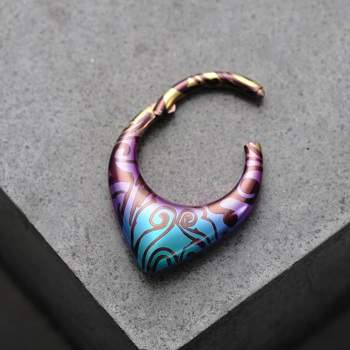 PUNKYOUTH 16G Titanium Septum Clicker Iridescent Hoop Piercing Jewelry for Women Men Minimalist Futurism Cyber Gothic Style for Alternative and Everyday Wear