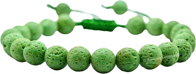 Amazing Gemstone Green Lava Bracelet, Gifts for Men & Women - Protection Healing Crystal Bracelet - 8mm Gemstone Beaded Adjustable Bracelet, Pulseras para Hombres Mujer Stocking Stuffers