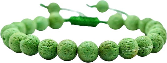 Amazing Gemstone Green Lava Bracelet, Gifts for Men & Women - Protection Healing Crystal Bracelet - 8mm Gemstone Beaded Adjustable Bracelet, Pulseras para Hombres Mujer Stocking Stuffers