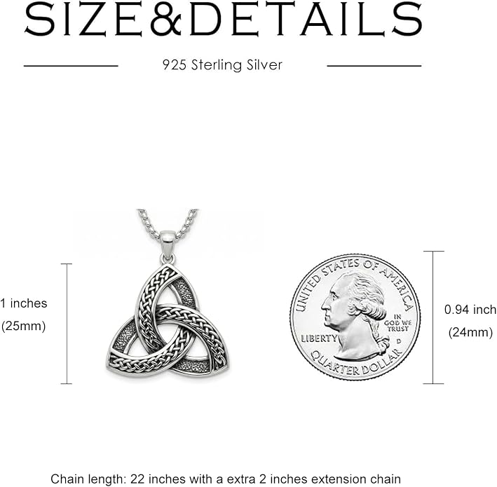Celtic Necklace for men Sterling Silver Celtic Knot Triquetra Triangle Trinity Necklace Gift for Men