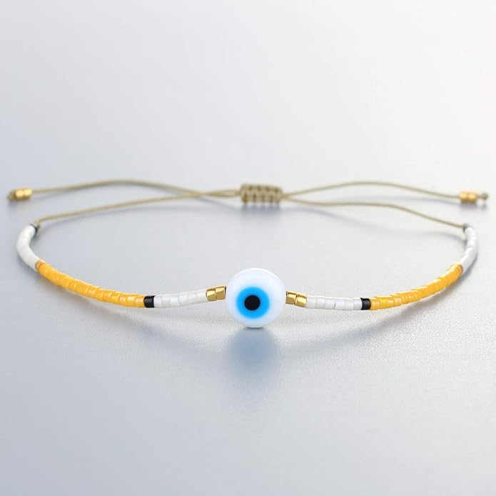 KELITCH Evil Eye Bracelets Crystal Seed Beaded Adjustable Cuff Charms Bracelets Amulet Fashion Jewelry Gift for Women