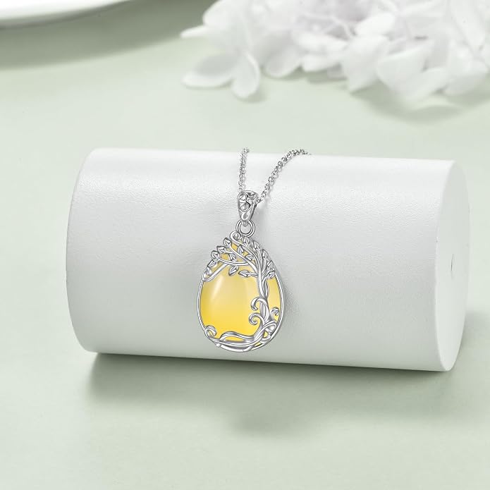 YAFEINI 925 Sterling Silver Moonstone Necklace Filigree Teardrop Pendant Necklace Jewelry for Women Girls