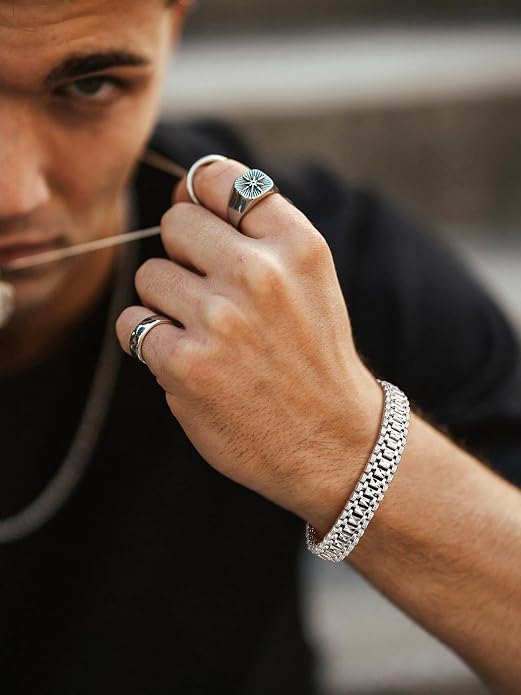 U7 Link Bracelets for Men, Cuban Link/Rope/Watch Band Solid Bracelet, Silver Black Gold Color Wrist Bracelet 3/6/9/12/15mm Width, 6.5/7.5/8.3 Inch Length, Hand Chain Jewelry for Mens Women