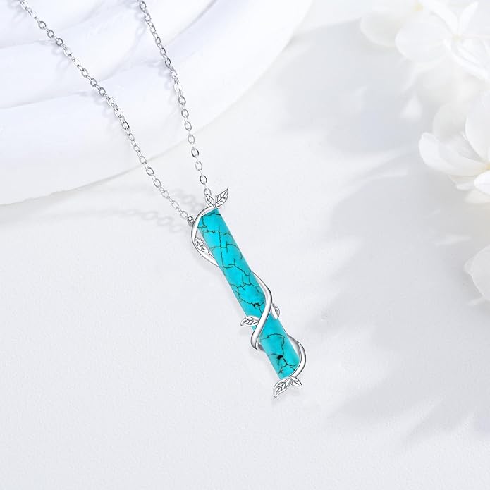 Bar Opal Leaf Necklace For Women S925 Sterling Silver White Opal Pendant with Leaf Charm Bar Pendant Jewelry Gift For Mom Daughter Wife
