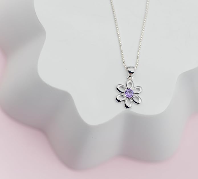 Cherished Moments .925 Sterling Silver Daisy Simulated Birthstone Necklace