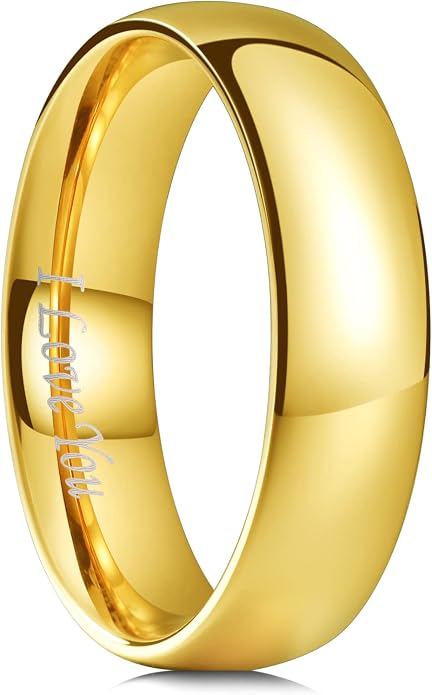King Will 316L Stainless Steel Wedding Band for Men Women-2-8mm Width Wedding Ring in Black/Sliver/Gold Plated Laser I Love You High Polished Dome Style Promise Ring Comfort Fit Size 4-15