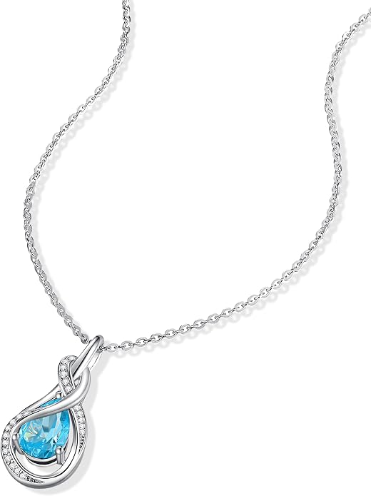 FANCIME TimelessTie Birthstone Necklace for Women White Gold Plated Sterling Silver Ribbon Design Jewelry Knot Pendant Fine Jewelry Gemstone Anniversary Birthday Graduation Mothers Day Gifts for Women Wife Mother Her