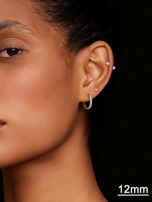 SILVERCUTE 925 Sterling Silver Huggie Hoop Earrings for Women,Hypoallergenic Small Hoop Earrings Lightweight Silver/14K Gold Hoops Cartilage Earrings for Women,8/10/12mm