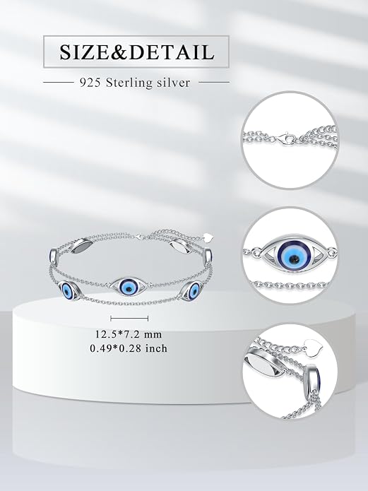 925 Sterling Silver Ankle Bracelet Evil Eye/Dolphin/Sea Turtle/Infinity/Wave Seashell/Hamsa Ankle Bracelet Adjustable Summer Beach Ocean Jewelry for Women