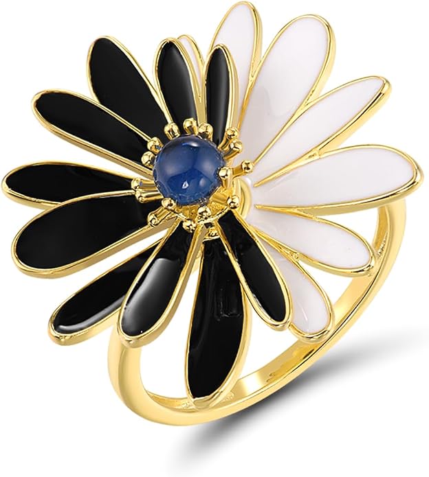Santuzza 925 Sterling Silver Enamel Flower Statement Ring for Women