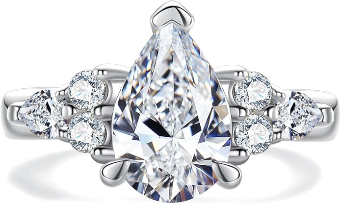 3ct-7ct Cubic Zirconia 3 Stones Engagement Rings 5A Grade Simulated Diamond Cushion Cut/Emerald Cut/Asscher Cut/Heart Cut CZ Anniversary Promise Wedding Rings for Women